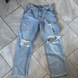 Levi's Light Blue Distressed Straight Jeans for Women